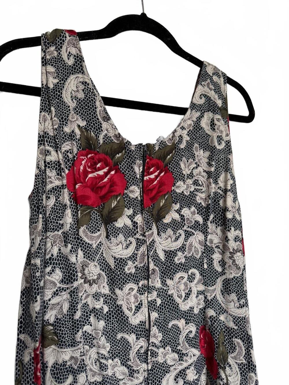 90s Vintage Black Maxi Dress with Red Floral Print - Picture 5 of 5